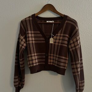 Plaid Brown Cropped Sweater